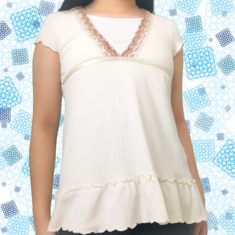 Y2k Top Flowy Blouse With Brown Lace Neckline